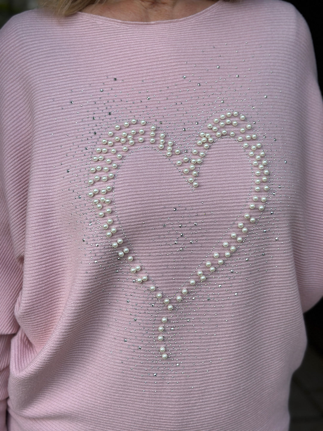Pearl Heart Batwing Jumper | Soft Pink