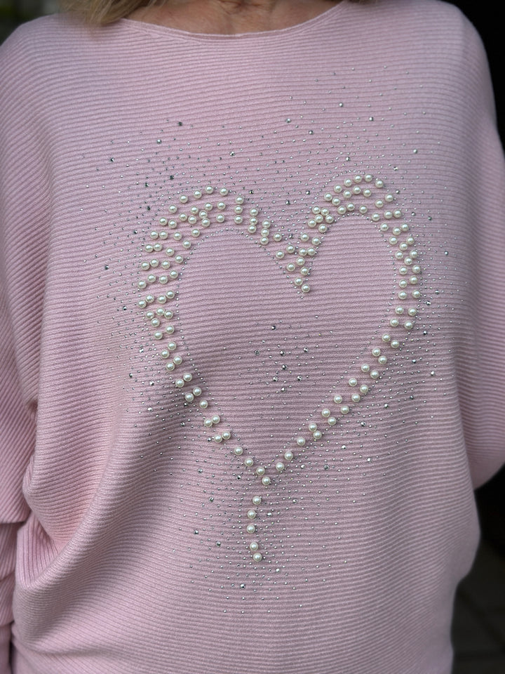 Pearl Heart Batwing Jumper | Soft Pink