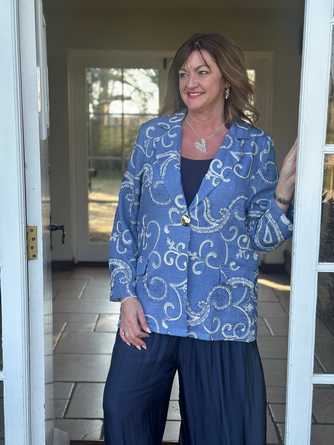 Embroidered Paisley Blazer - Malissa J | Blue