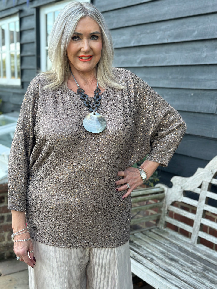 Sequin Batwing Top - Malissa J | Latte
