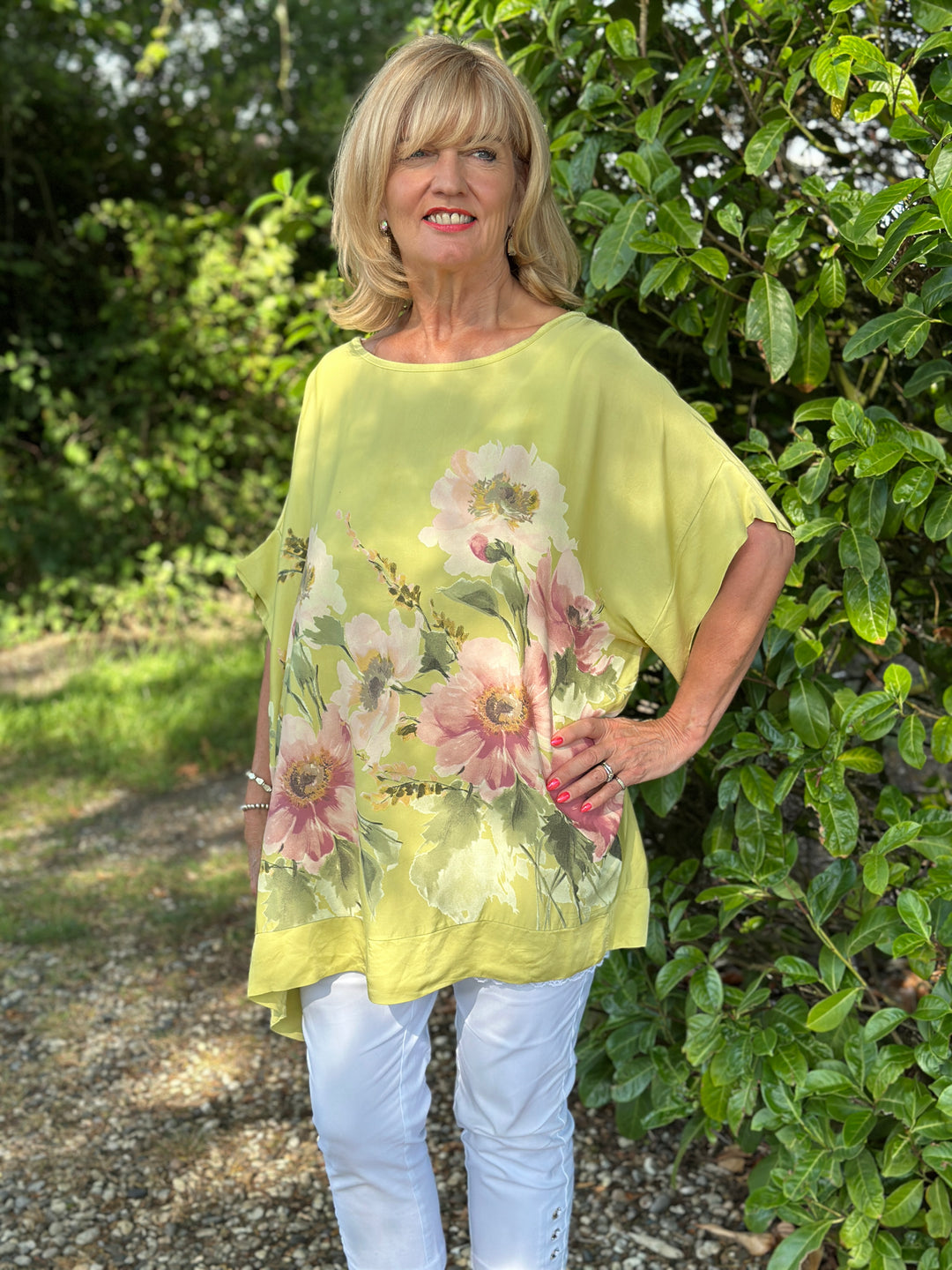 Floral Soft Ovesized Top | Lime