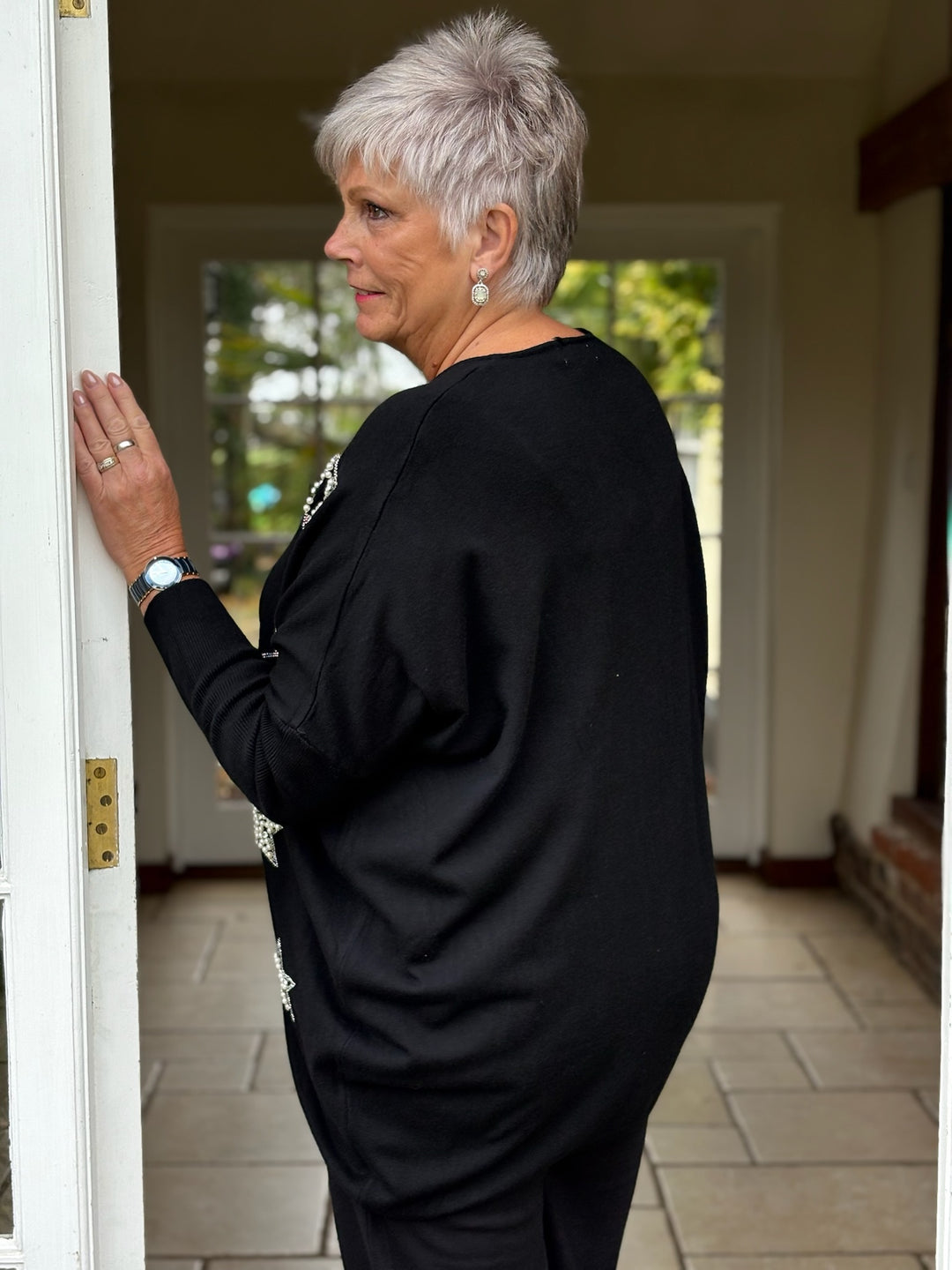 Pearl & Diamanté Star Jumper | Black