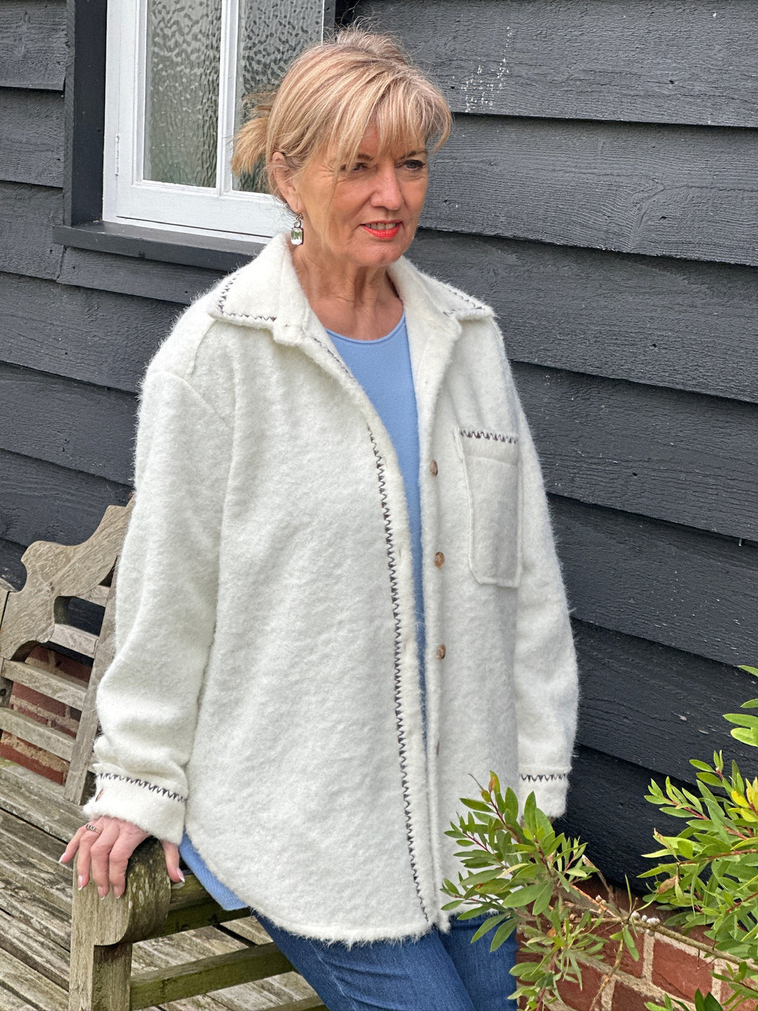 Stitch Detail Cosy Shacket | Cream - Mandy's Heaven 