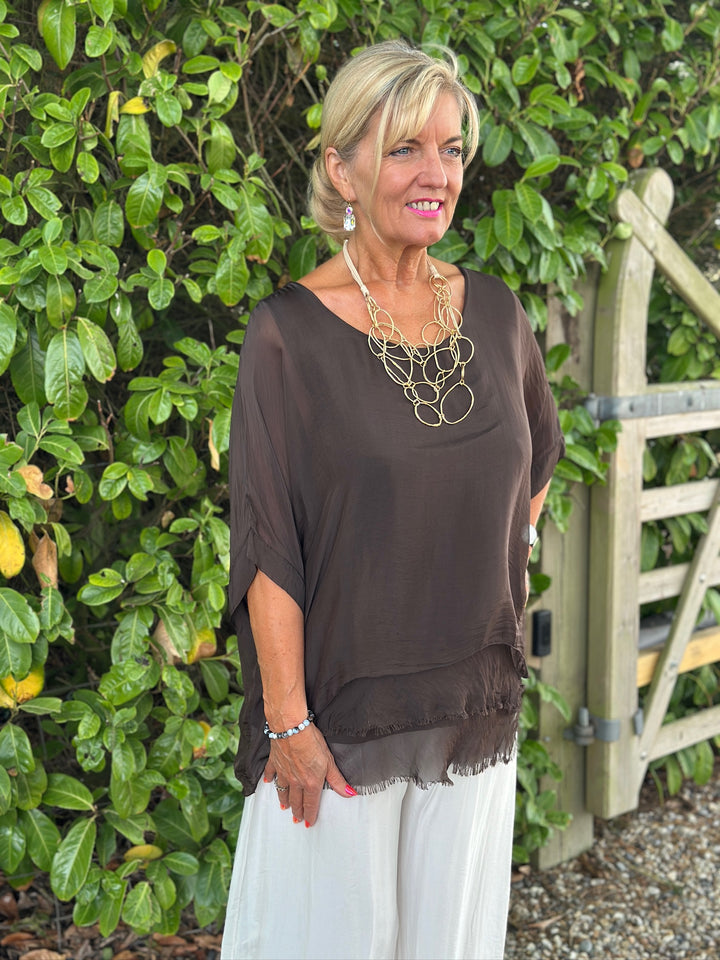 Silk Tiered Blouse | Chocolate Brown