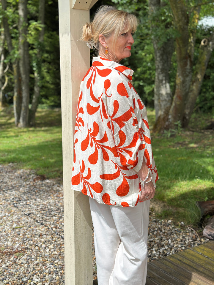 Abstract Leaf Motif Shirt | Orange