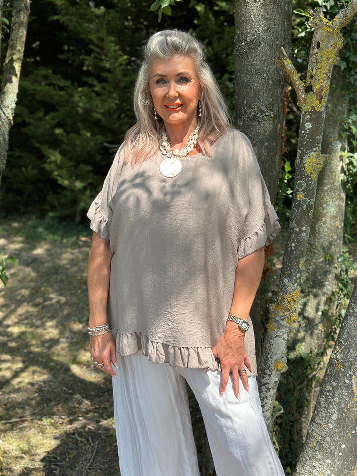 Rosie Ruffle Top | Taupe