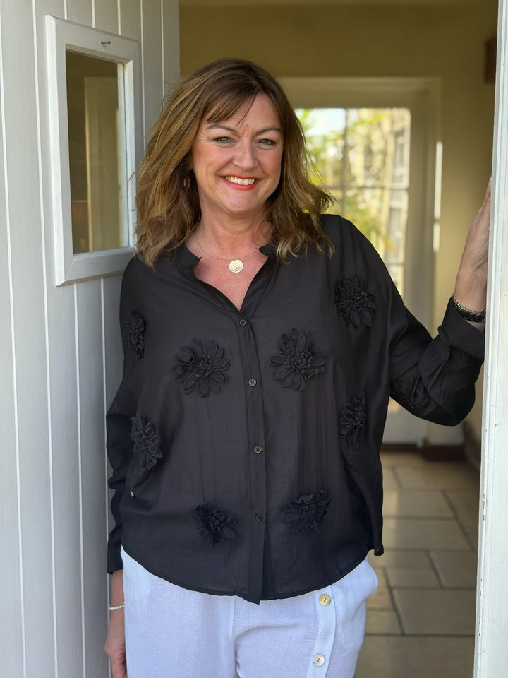 Blouse With Flower Detail  - Malissa J | Black