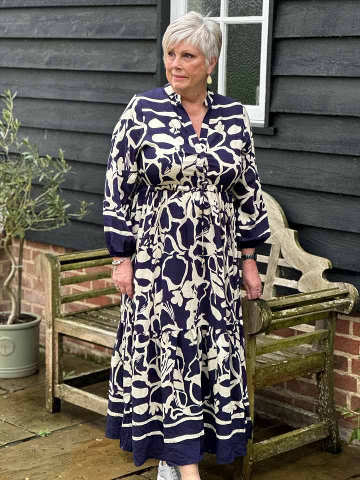 Pattern Drawstring Maxi Dress | Navy - Mandy's Heaven 