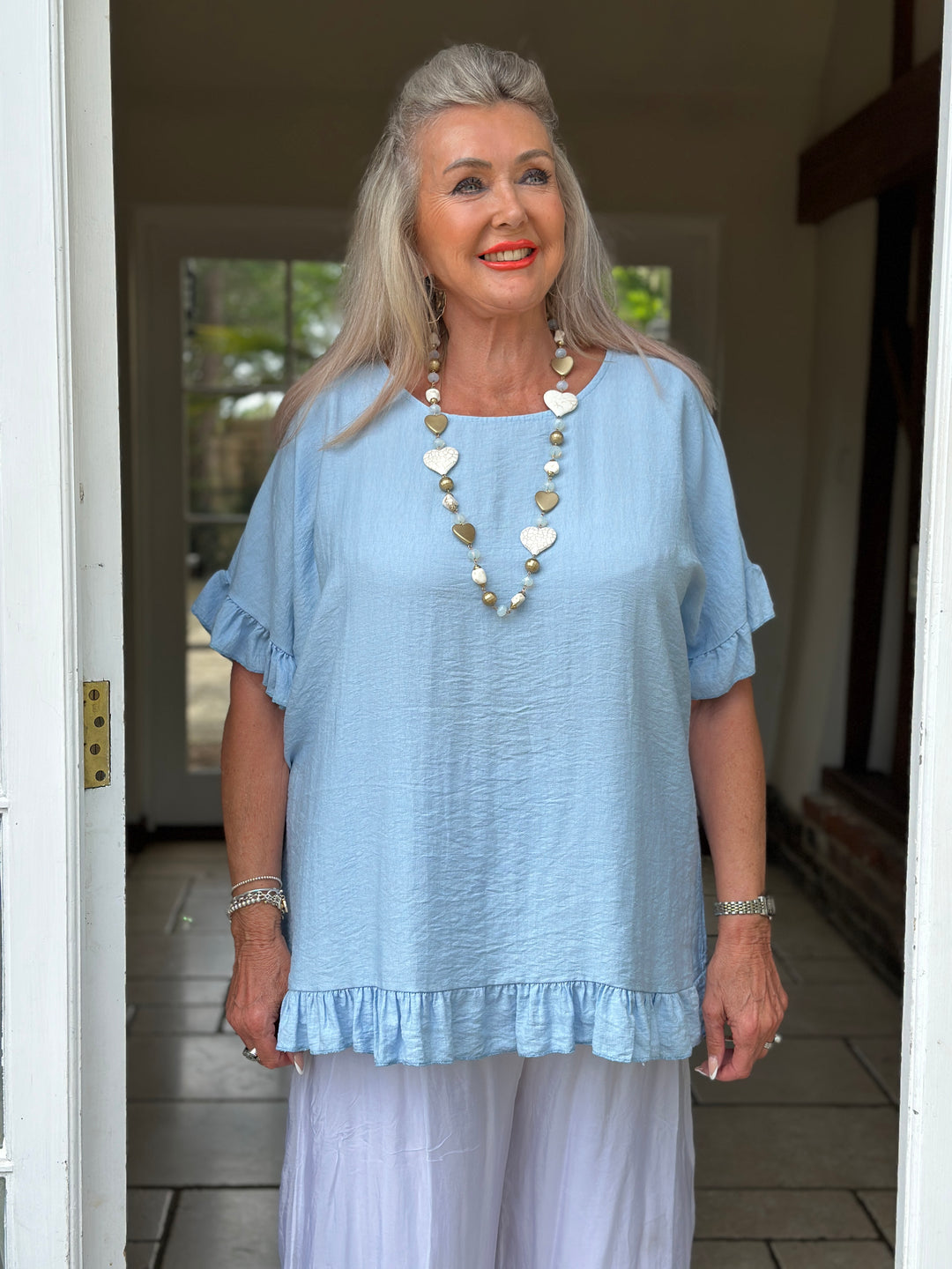Rosie Ruffle Top | Sky Blue