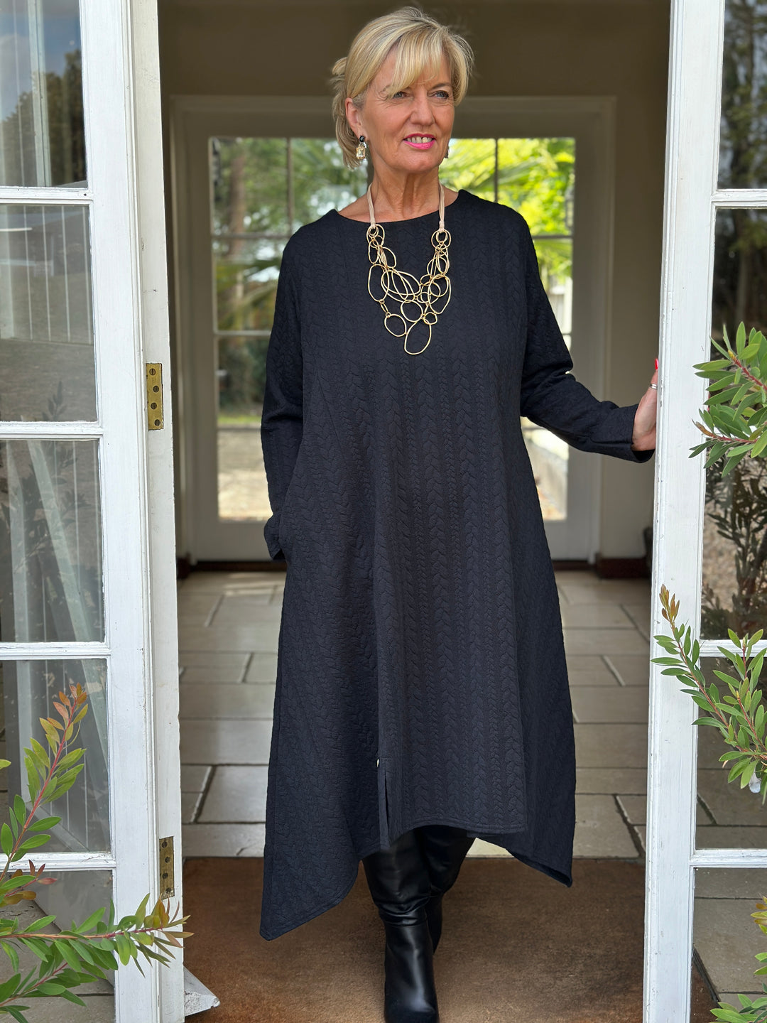 Cable Knit Dipped Hem Dress - Malissa J | Black