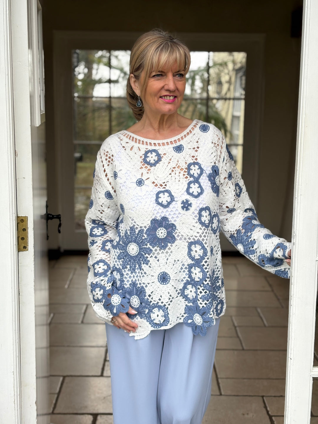 Crochet Flower Jumper Malissa J | Denim - Mandy's Heaven 