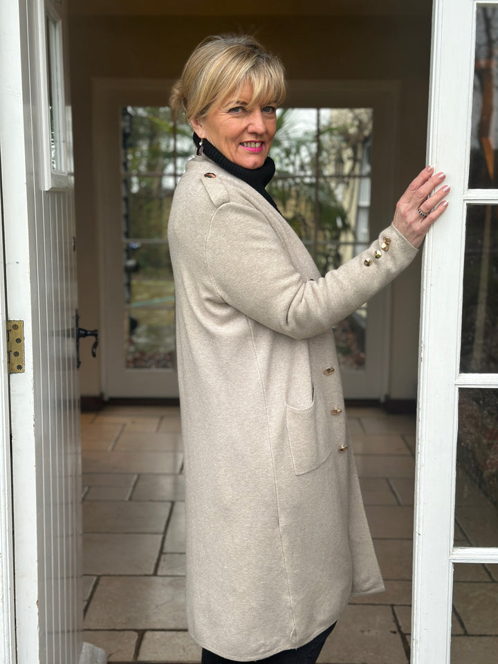 Button Detail Longline Jacket | Taupe