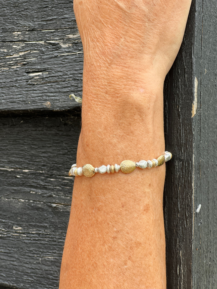 Two-Tone Brushed Oval Bracelet | Silver & Gold
