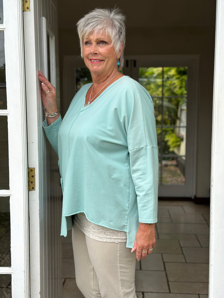 Double Pocket Asymmetric Hem Sweatshirt | Mint