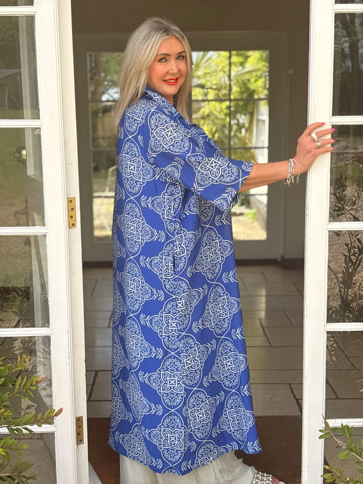 Paisley Print Shirt Dress | Blue