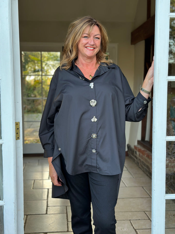 Silver Button Oversized Shirt - Malissa J | Black