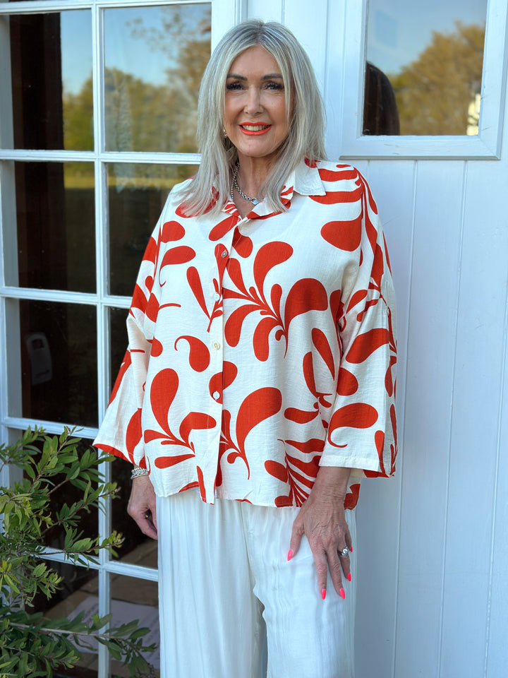 Abstract Leaf Motif Shirt | Orange
