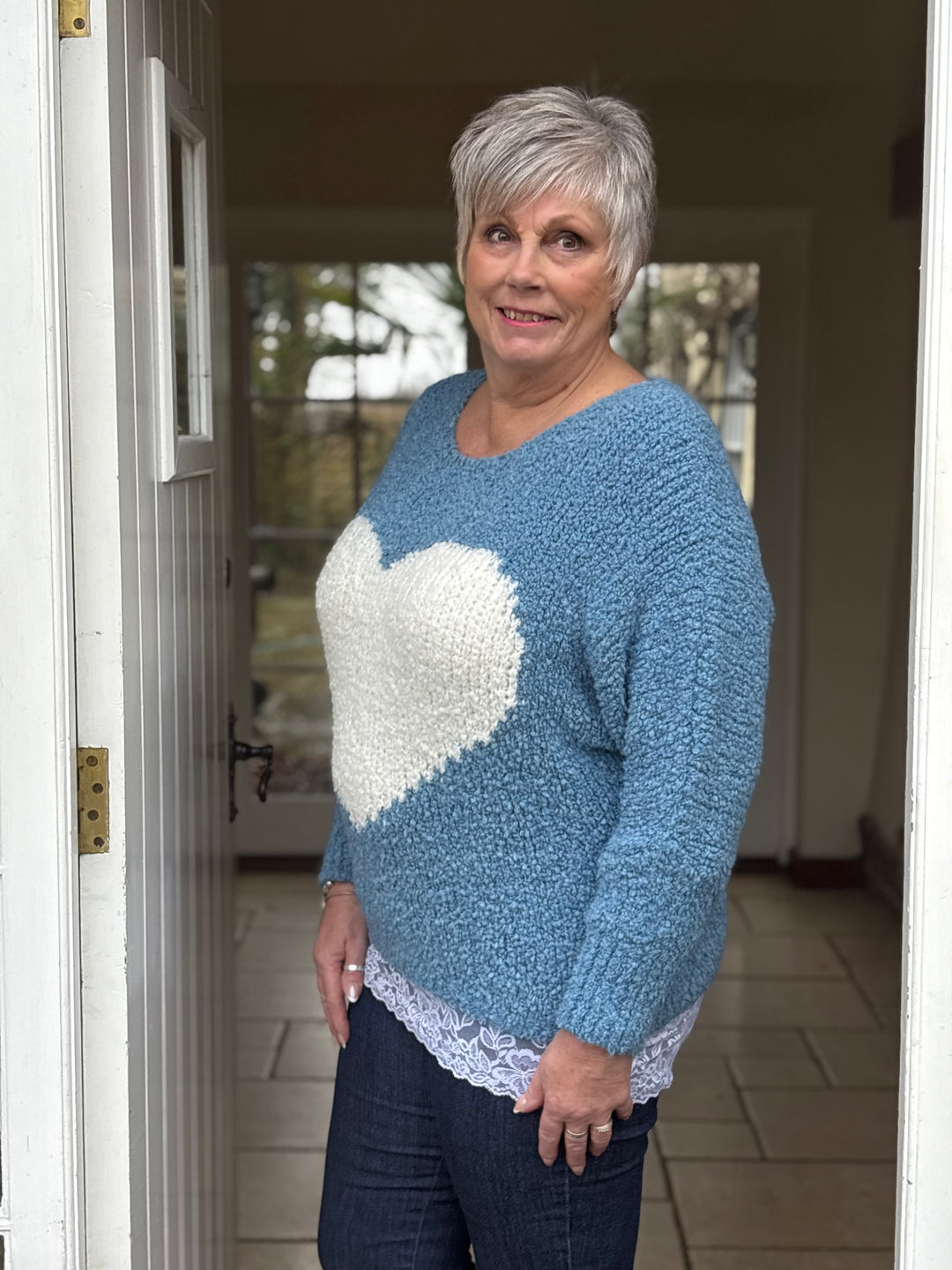 Teddy Bear Heart Knit | Powder Blue