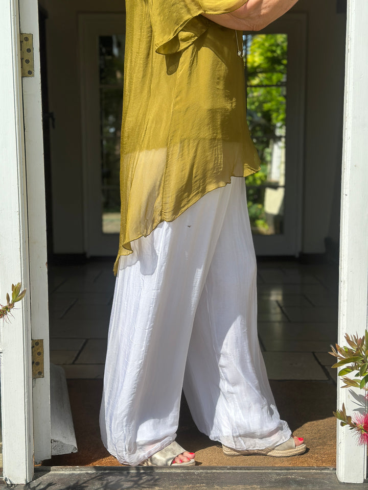 Silk Floaty Trousers | White