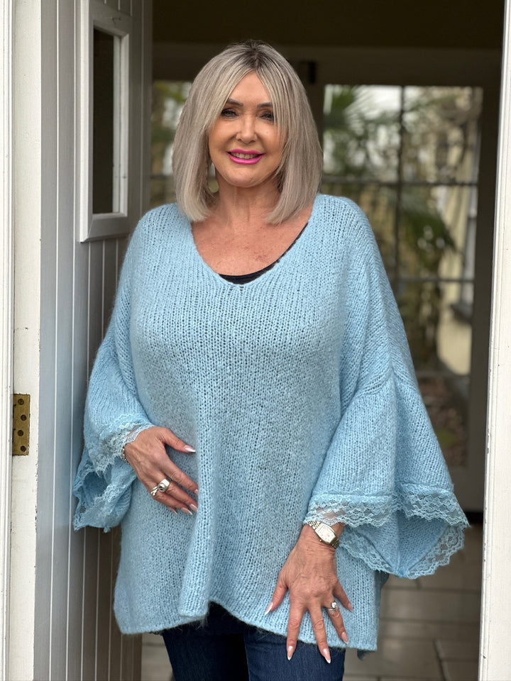 Lace Sleeve Knit Jumper | Baby Blue