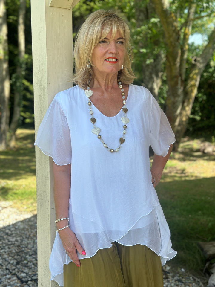Layered Floaty Silk Blouse | White