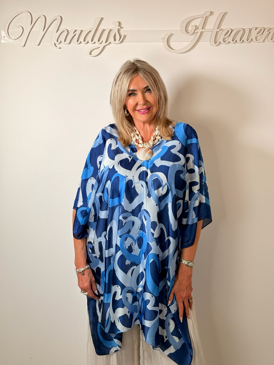 Silk-Blend Love Heart Print Kaftan | Royal Blue