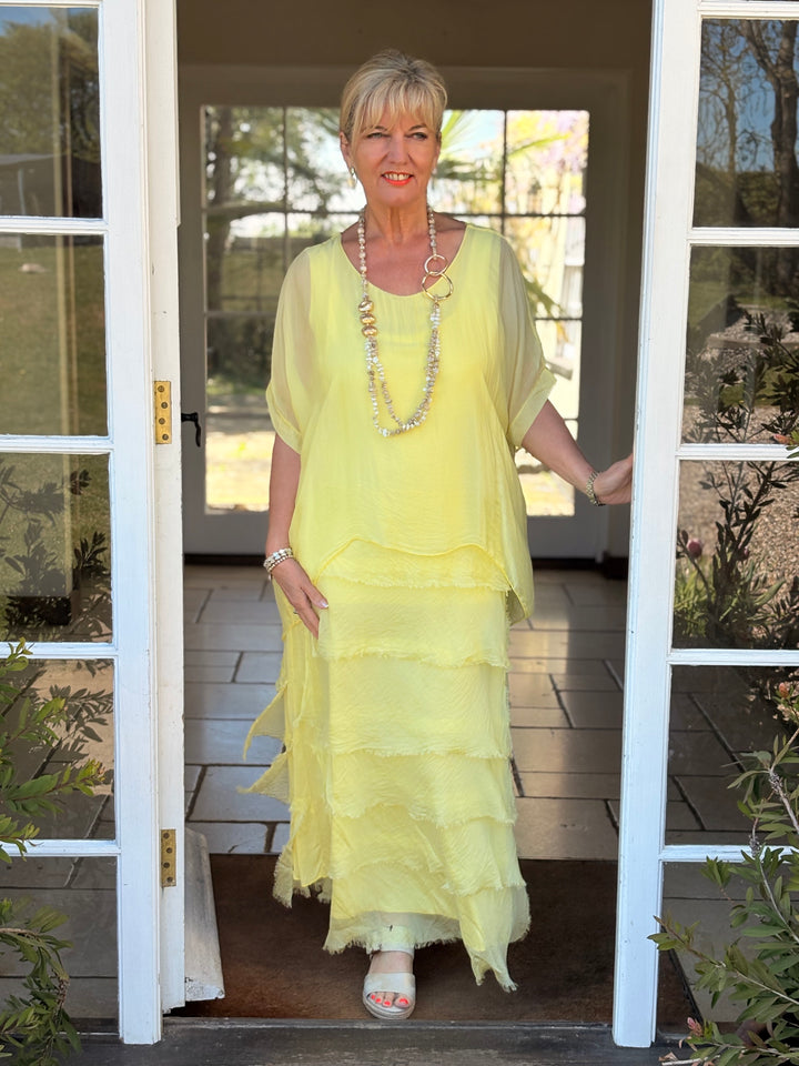 Silk Tiered Ruffle Dress | Lemon