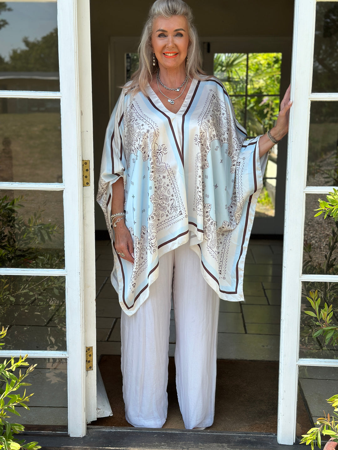 Paisley Kaftan Top | Ivory & Blue