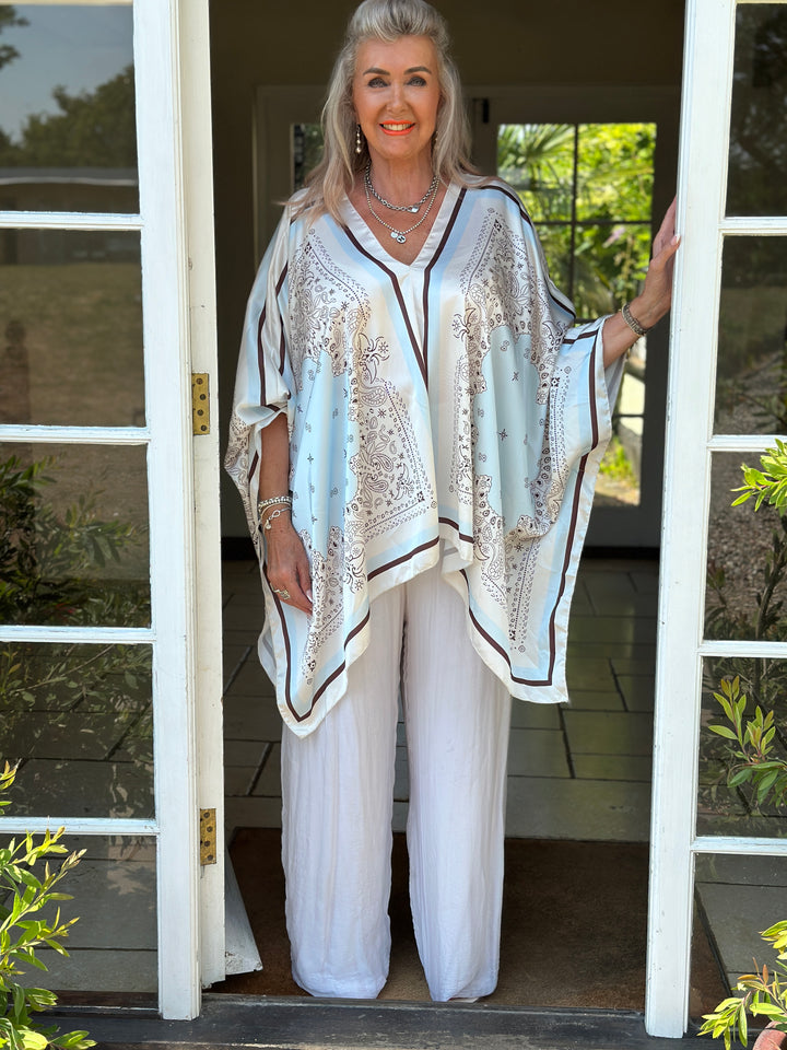 Paisley Kaftan Top | Ivory & Blue