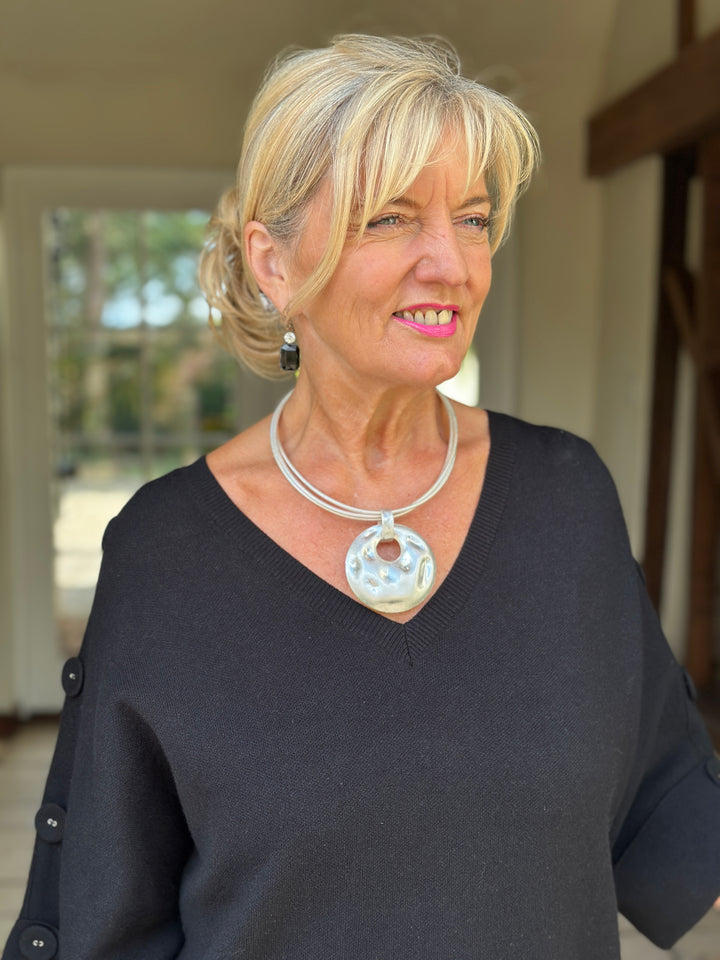 Disc Three Strand Pendant Necklace | Silver