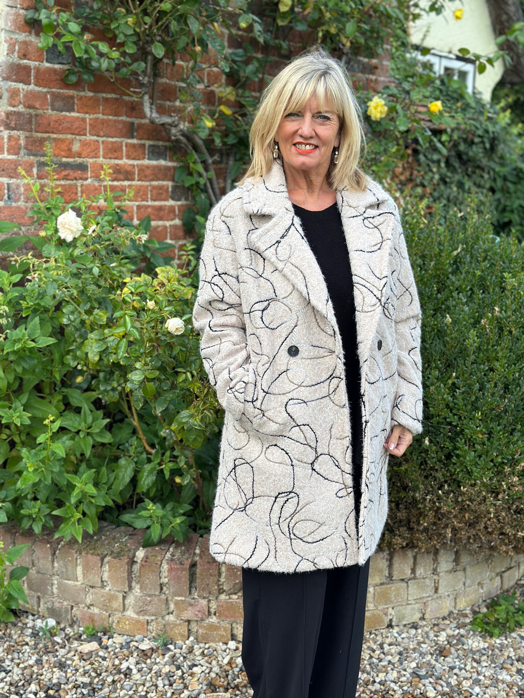 Abstract Swirl Woven Jacket - Long | Stone