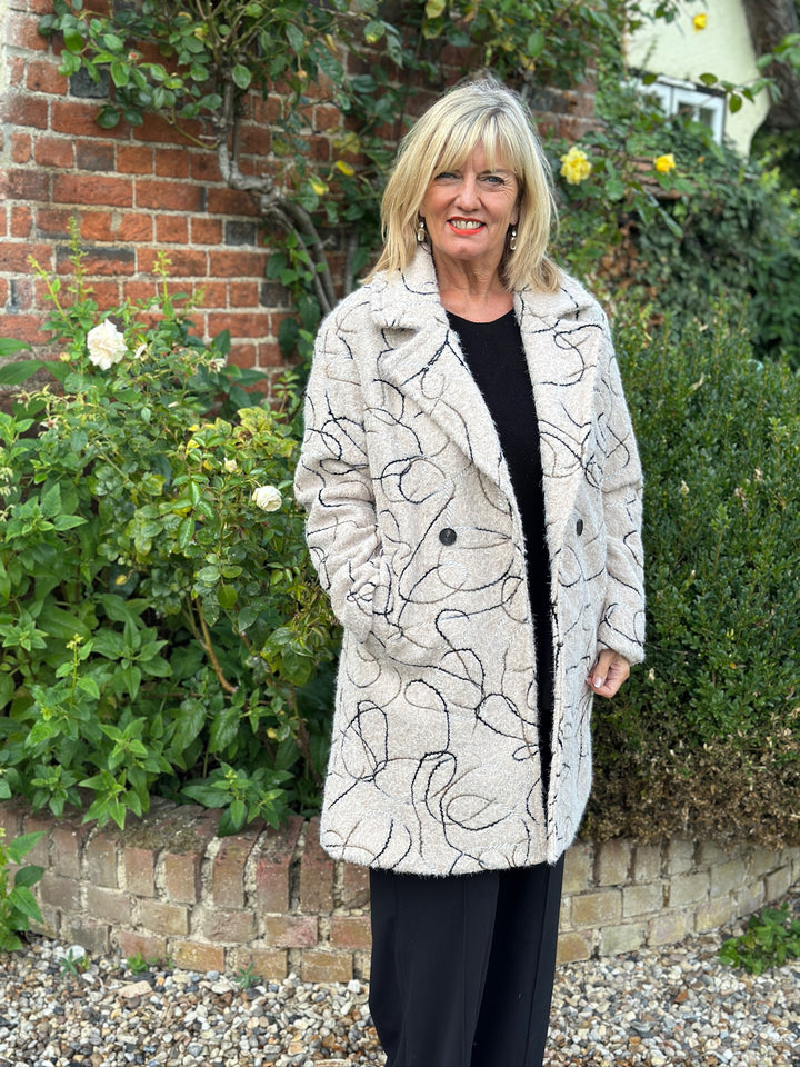 Abstract Swirl Woven Jacket - Long | Stone