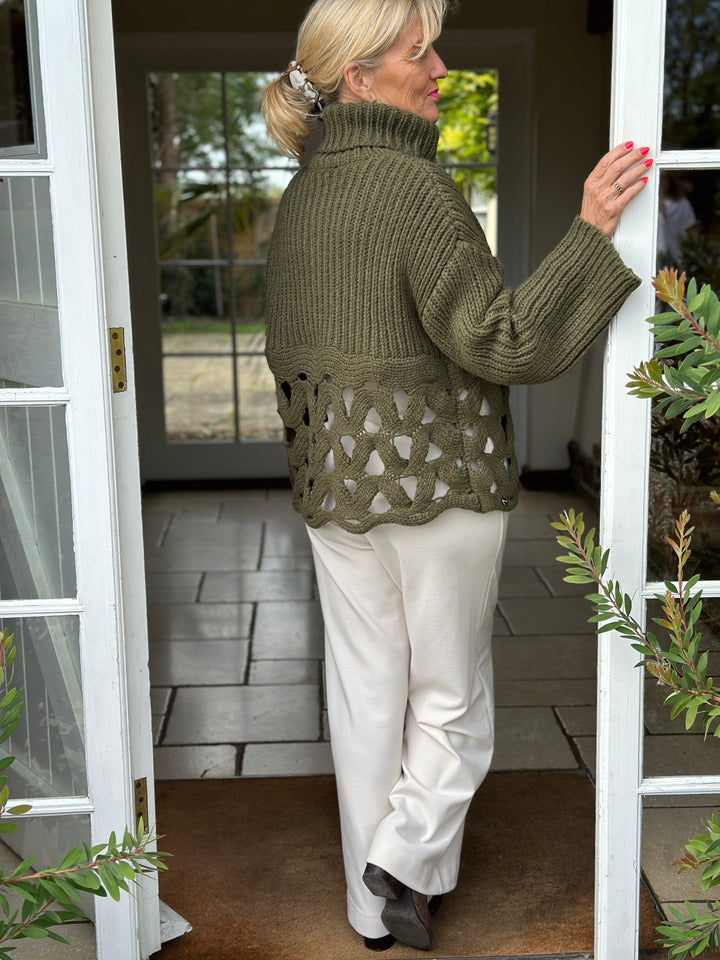 Loop Detail Roll Neck Chunky Knit - Malissa J | Khaki