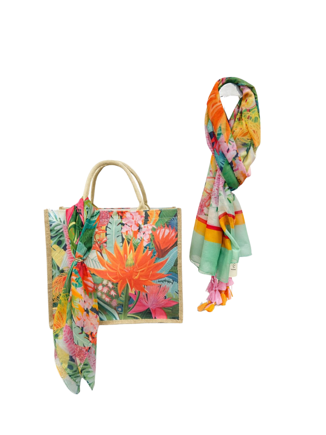 Bright Multi Summer Set Bag & Two Scarves - Malissa J | Summer Pink