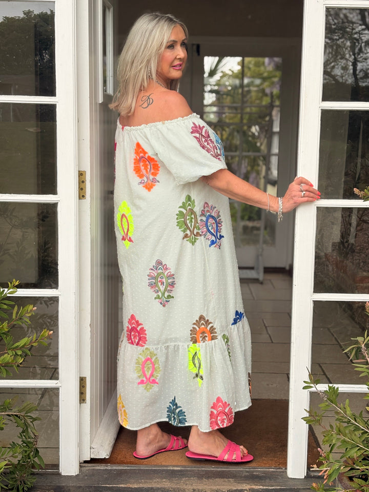 Embroidered Bardot Dress - Malissa J | White