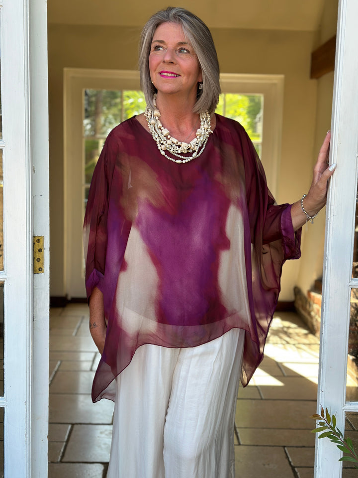 Mia Watercolour Silk Blouse | Magenta