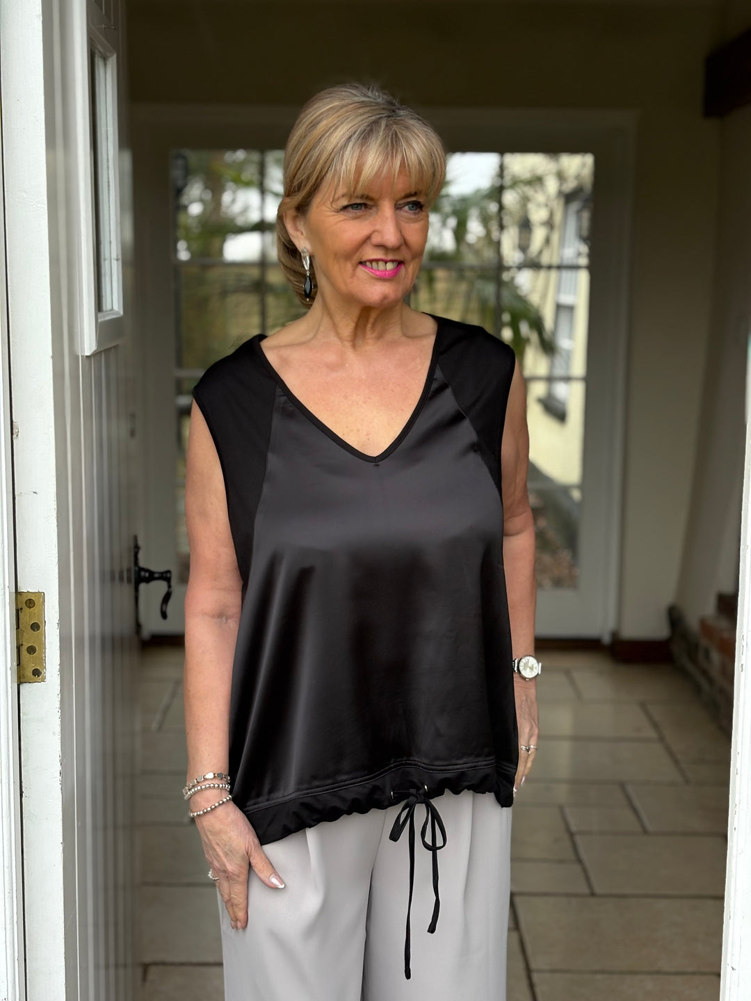 Satin Front Drawcord Vest Top Malissa J |Black - Mandy's Heaven 