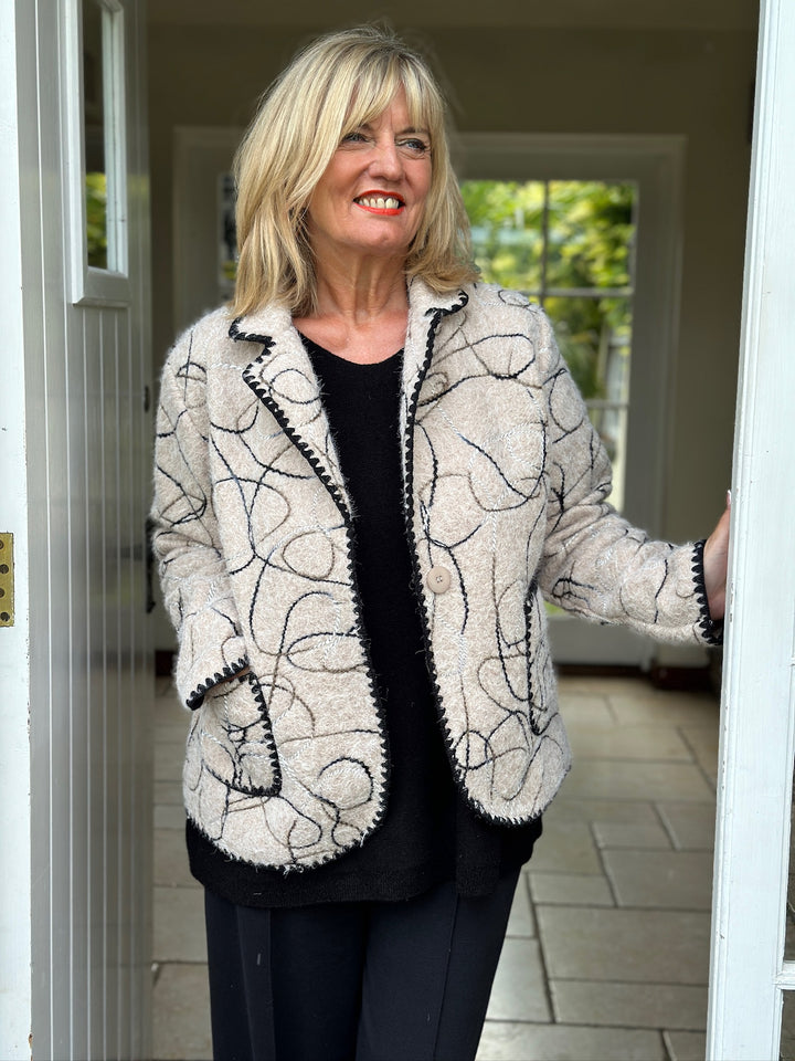 Abstract Swirl Woven Jacket - Short | Stone