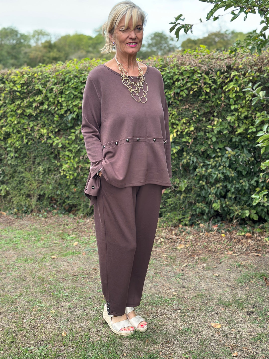 Studded Jersey Tapered Trousers - Malissa J | Chocolate Brown