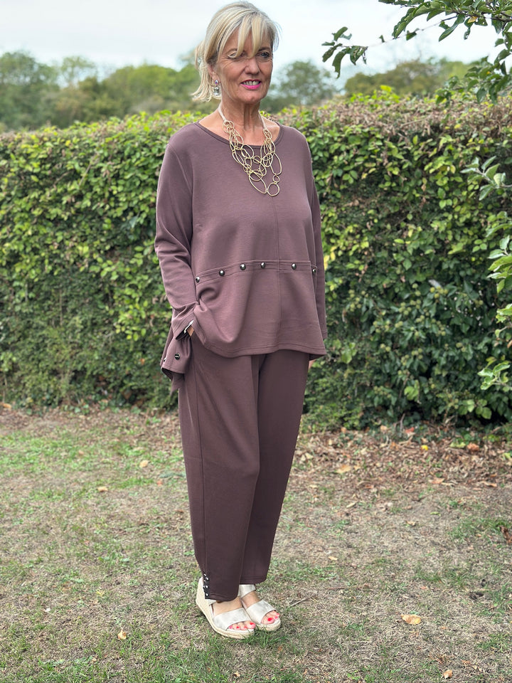 Studded Jersey Tapered Trousers - Malissa J | Chocolate Brown