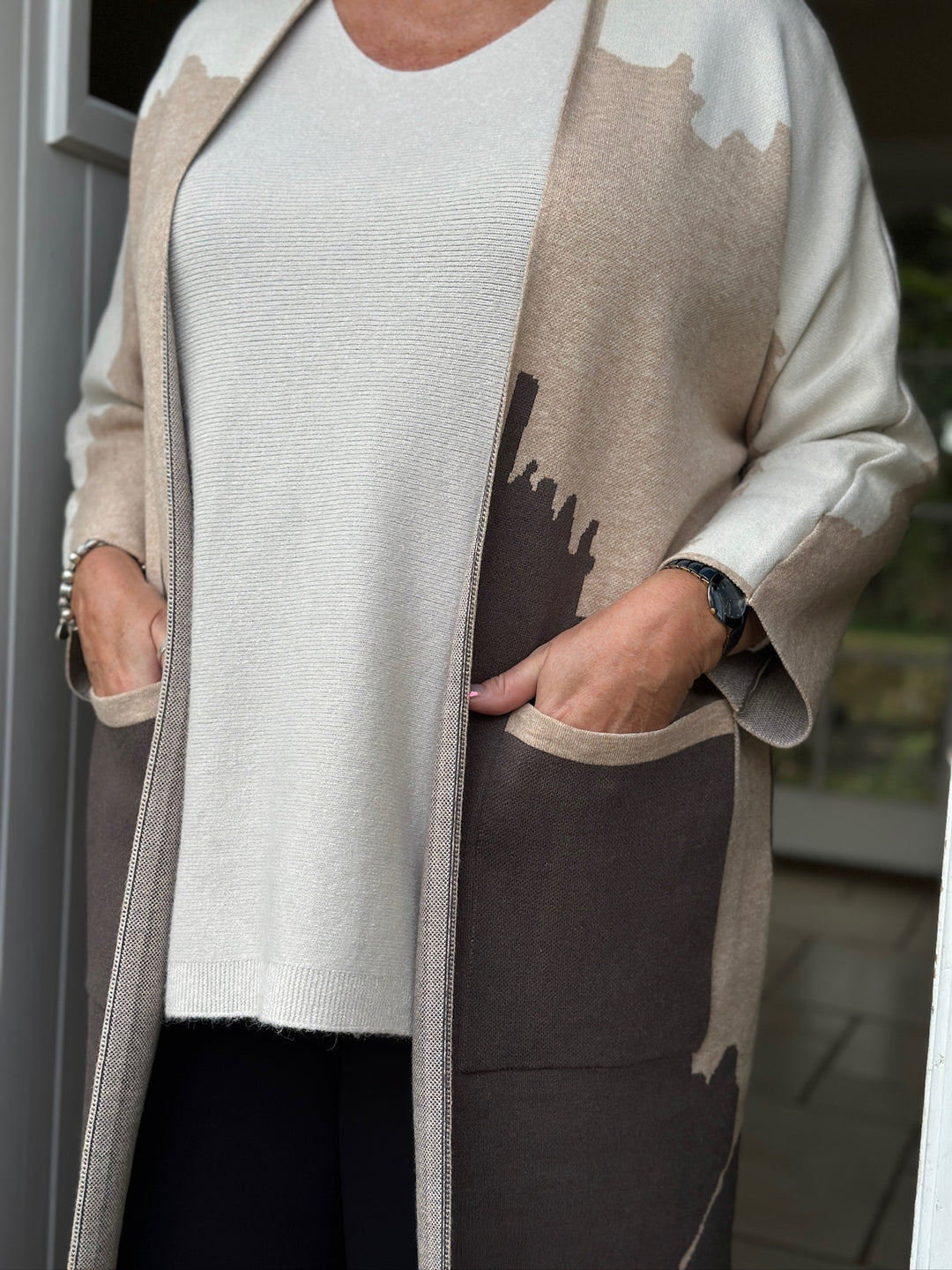 Long Line Knitted Pocket Cardigan | Neutral