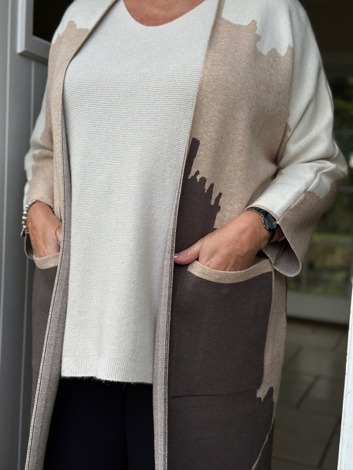 Long Line Knitted Pocket Cardigan | Neutral