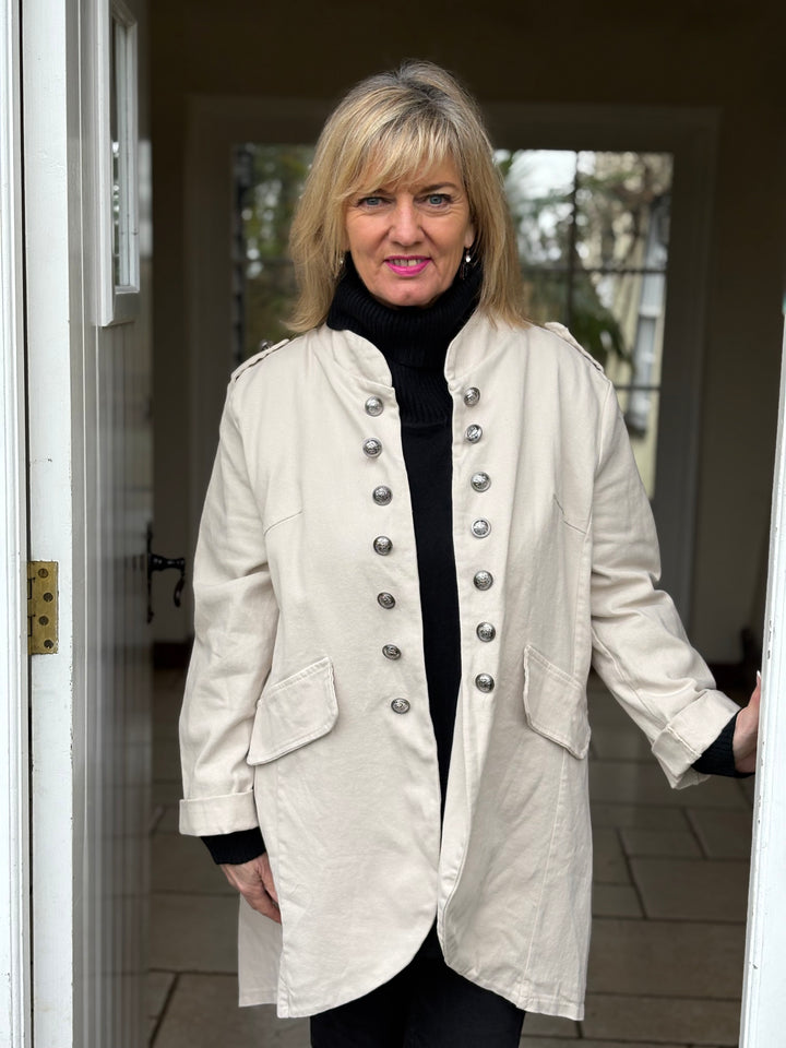 Button Front Military Style Jacket | Cream