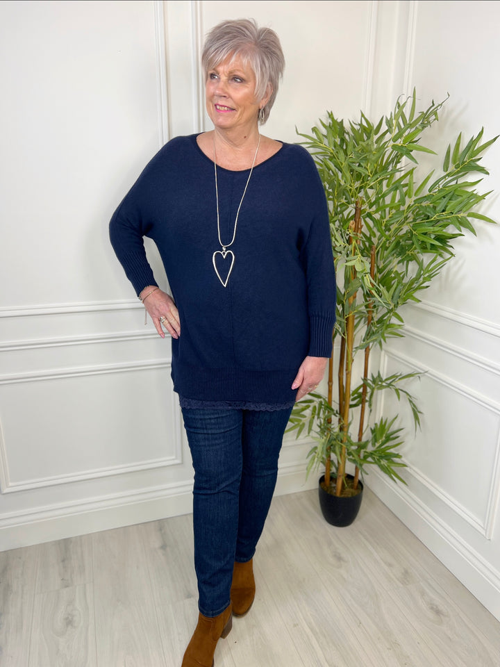 Cuffed Split Hem Batwing Jumper | Navy