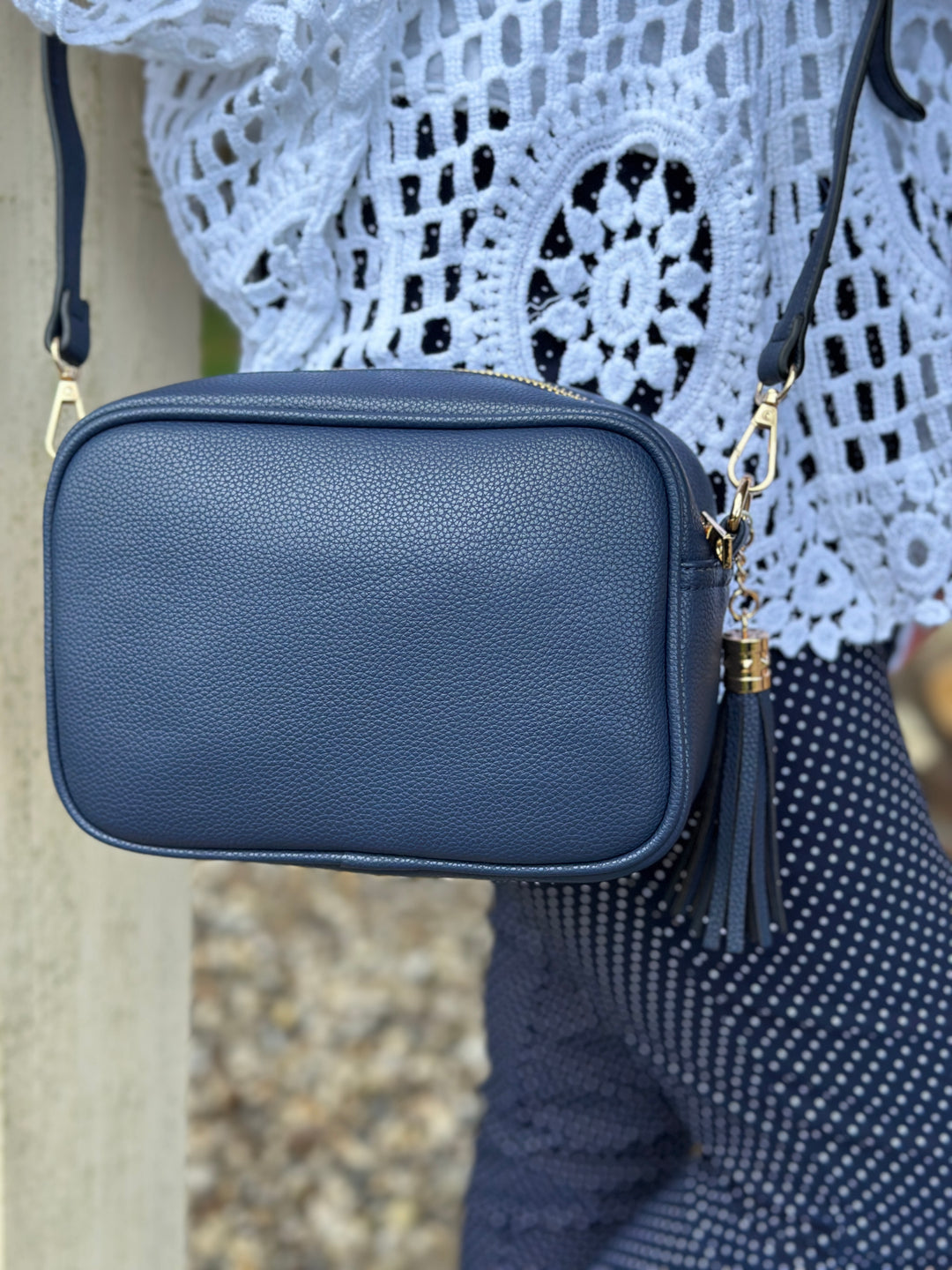 Faux Leather Cross Body Bag | Navy