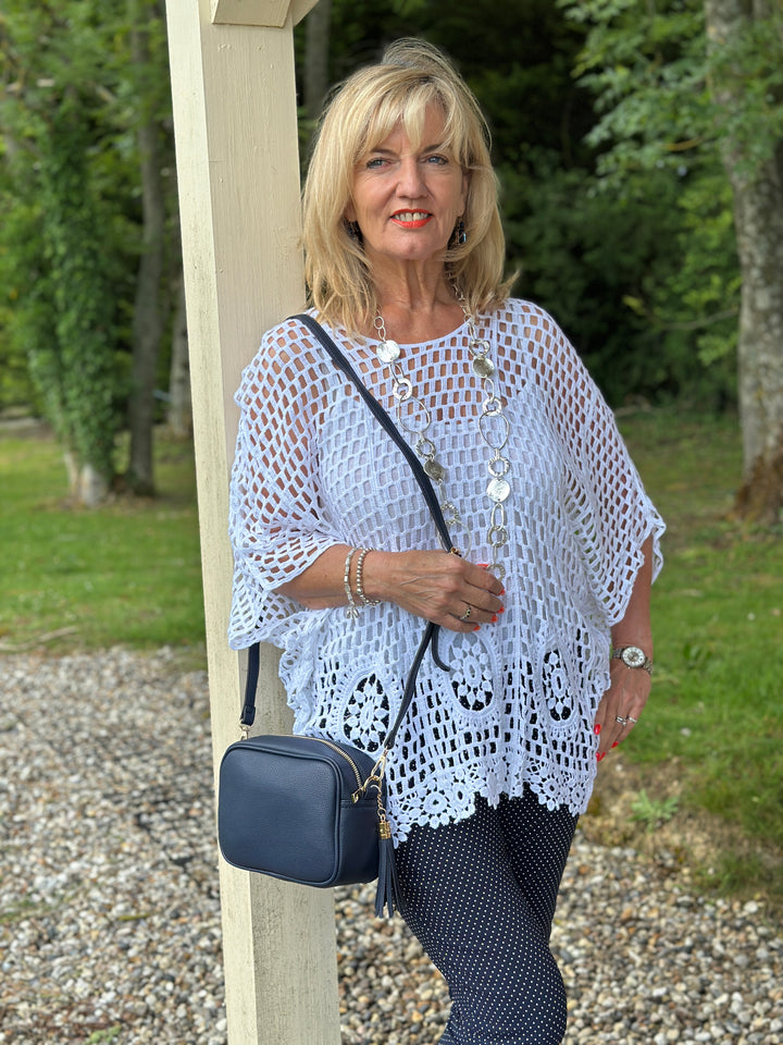 Faux Leather Cross Body Bag | Navy