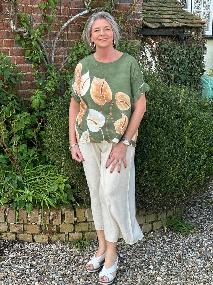 Leaf Print Soft T-Shirt | Sage Green