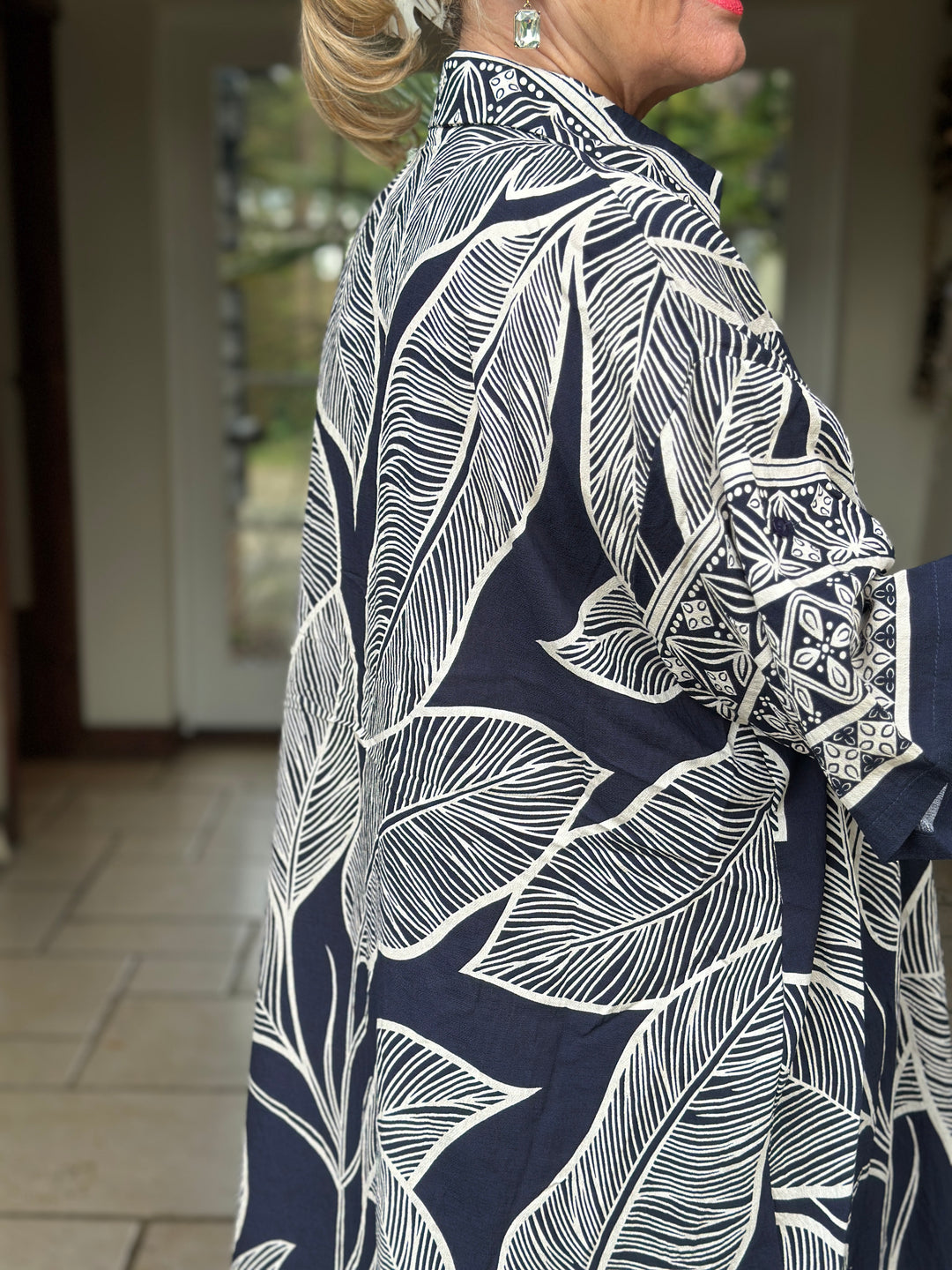Palm Print Shirt Dress | Navy