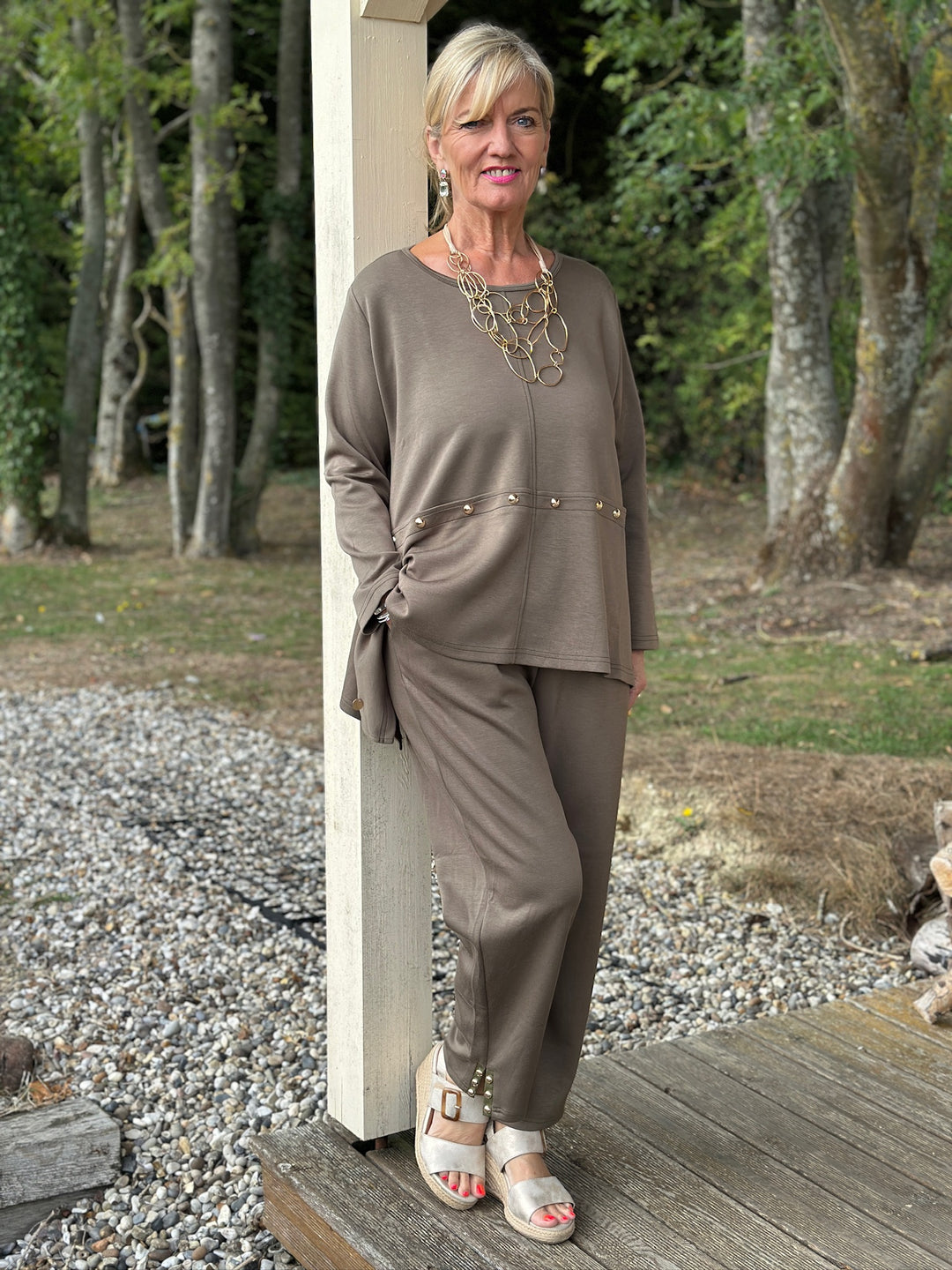 Studded Jersey Tapered Trousers - Malissa J | Khaki