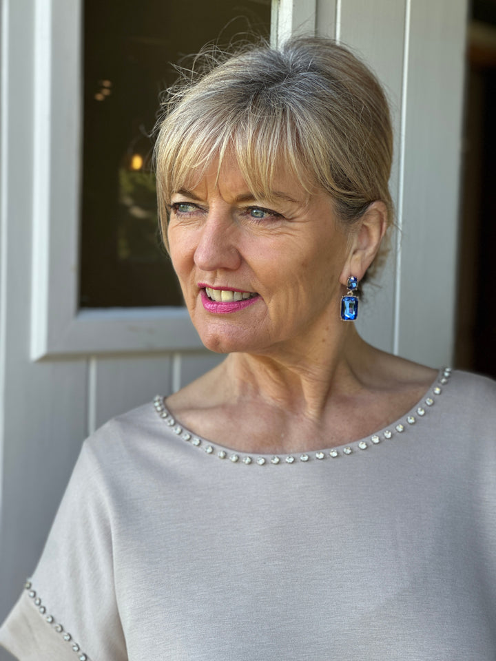 Oval & Square Gem Earrings | Royal Blue